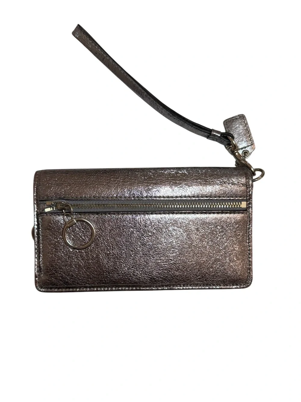 Coach Poppy Metallic Silver Leather Wristlet Clutch - Picture 4 of 5
